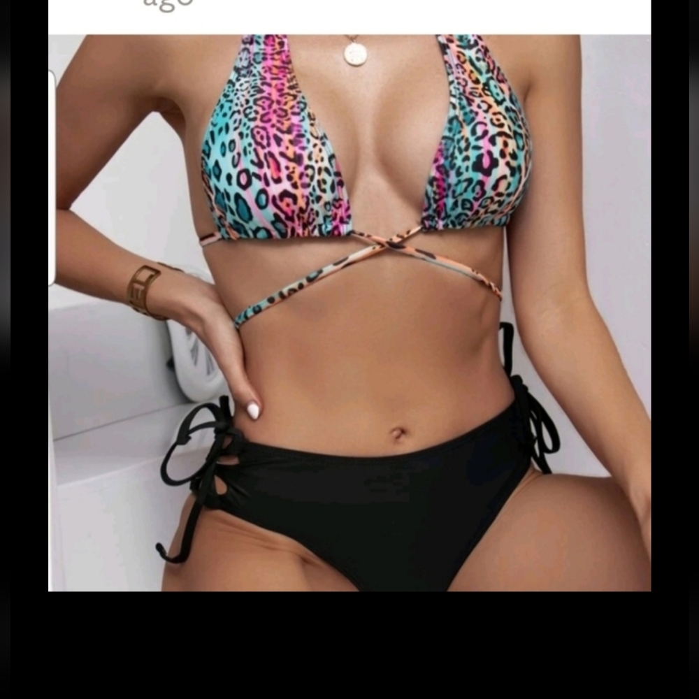 Colorful Leopard Print Bikini Set Measure Next Pic